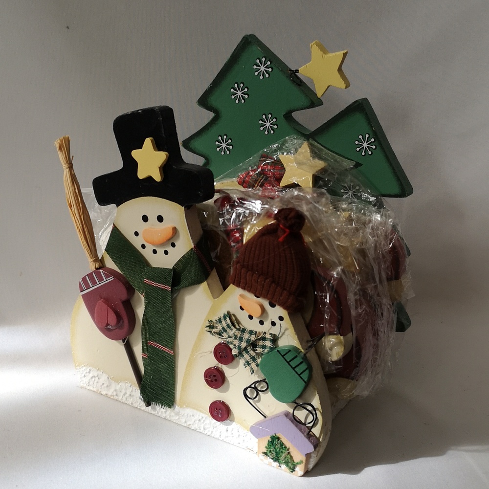 Vintage New Old Stock in Original Box Snowmen Six Coaster Set with Adornments